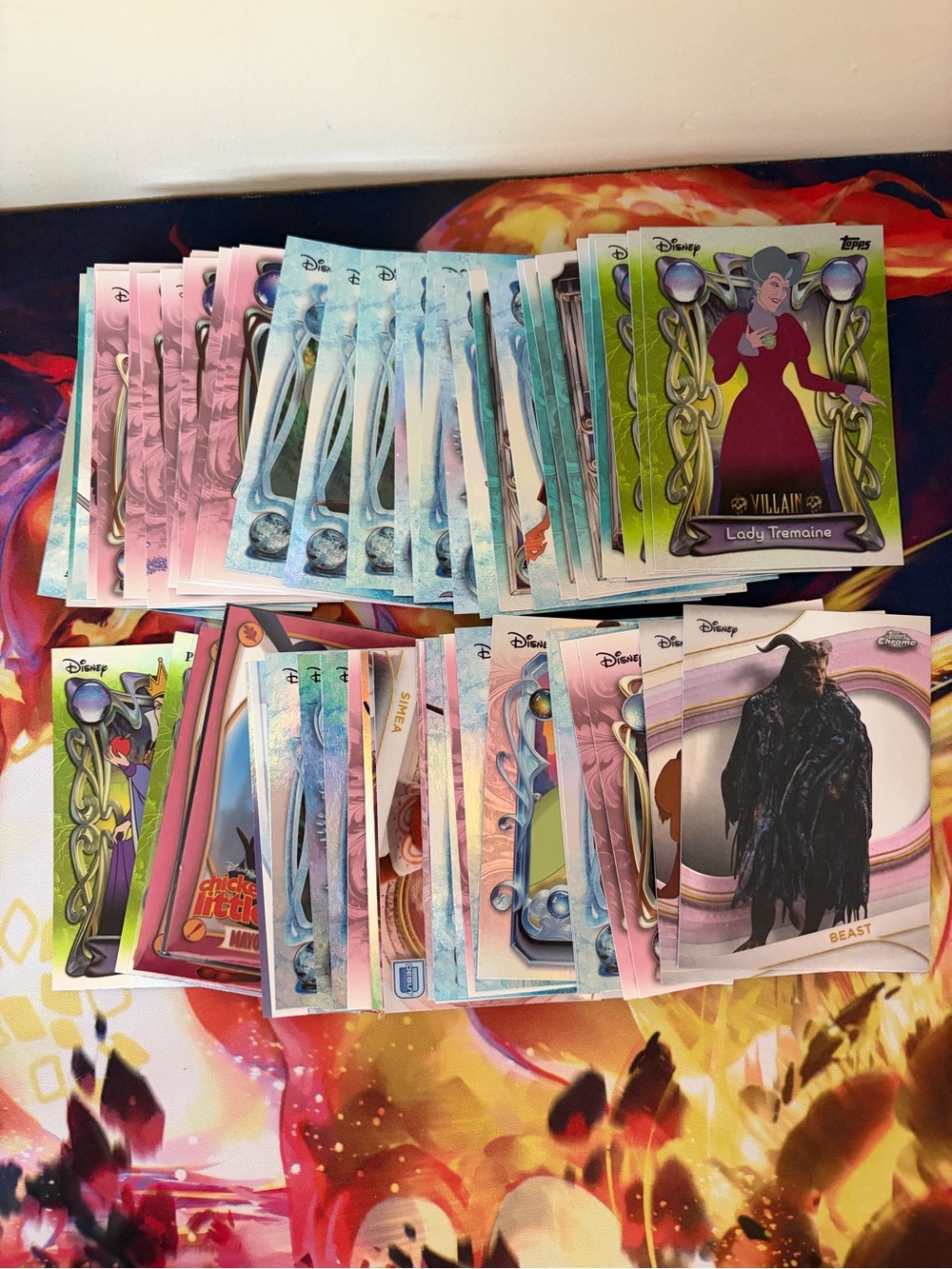 Topps Disney Trading Card Lot - Mixed Character Set (Pink, Blue, Green)